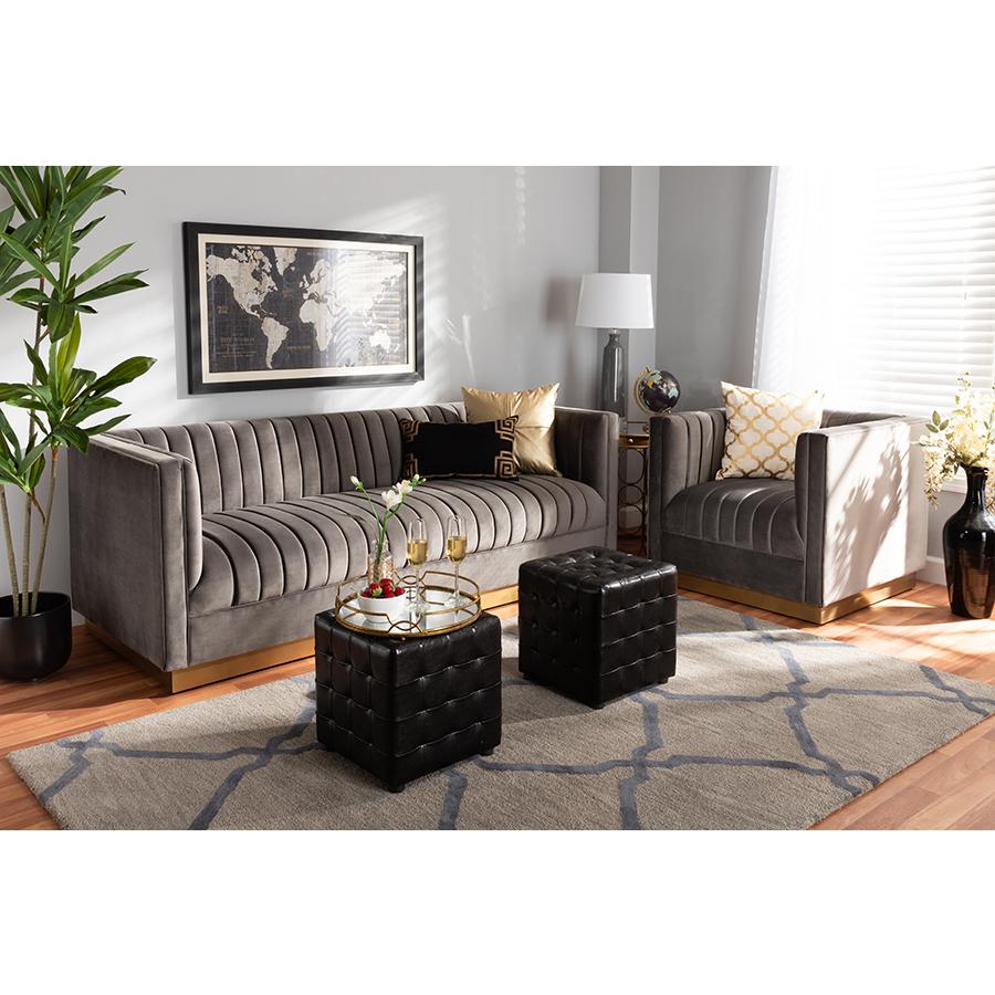 Baxton Studio Aveline Glam and Luxe Grey Velvet Fabric Upholstered Brushed Gold Finished 2-Piece Living Room Set. Picture 15