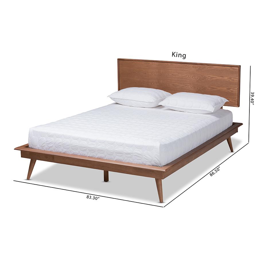 Karine Mid-Century Modern Walnut Brown Finished Wood Queen Size Platform Bed. Picture 10