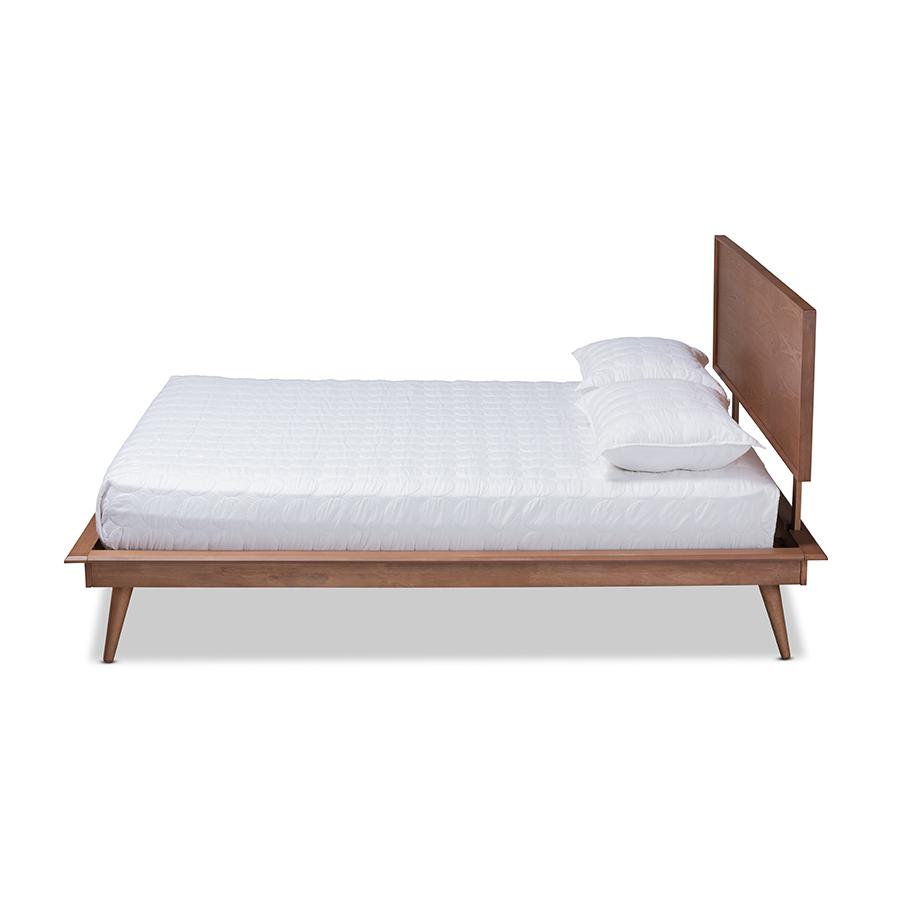 Karine Mid-Century Modern Walnut Brown Finished Wood Queen Size Platform Bed. Picture 2