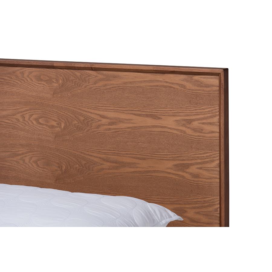 Karine Mid-Century Modern Walnut Brown Finished Wood Queen Size Platform Bed. Picture 4