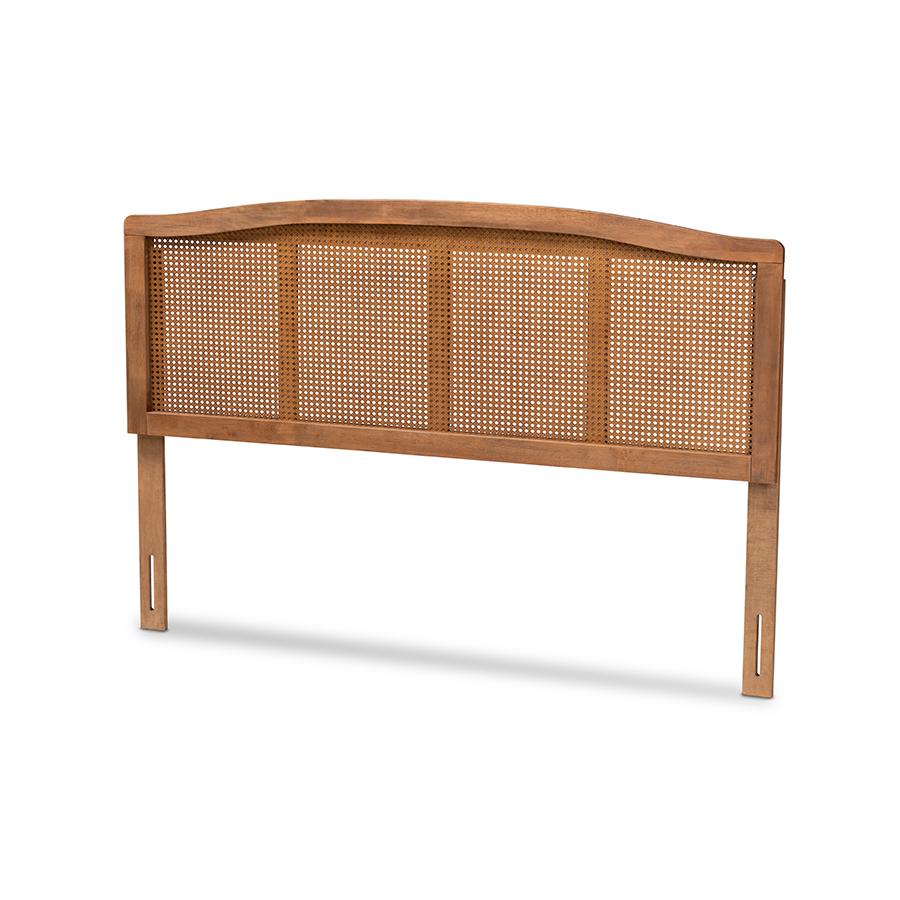 Baxton Studio Marieke Mid-Century Modern Ash Wanut Finished Wood and Synthetic Rattan Queen Size Headboard. Picture 1