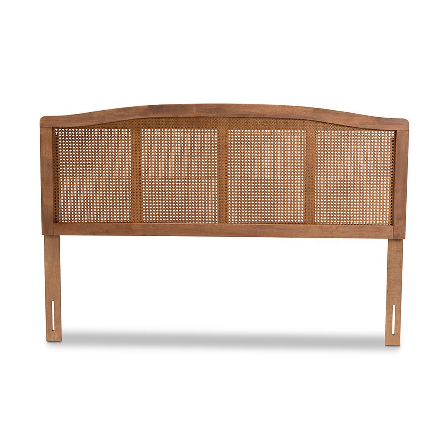 Baxton Studio Marieke Mid-Century Modern Ash Wanut Finished Wood and Synthetic Rattan Queen Size Headboard. Picture 3