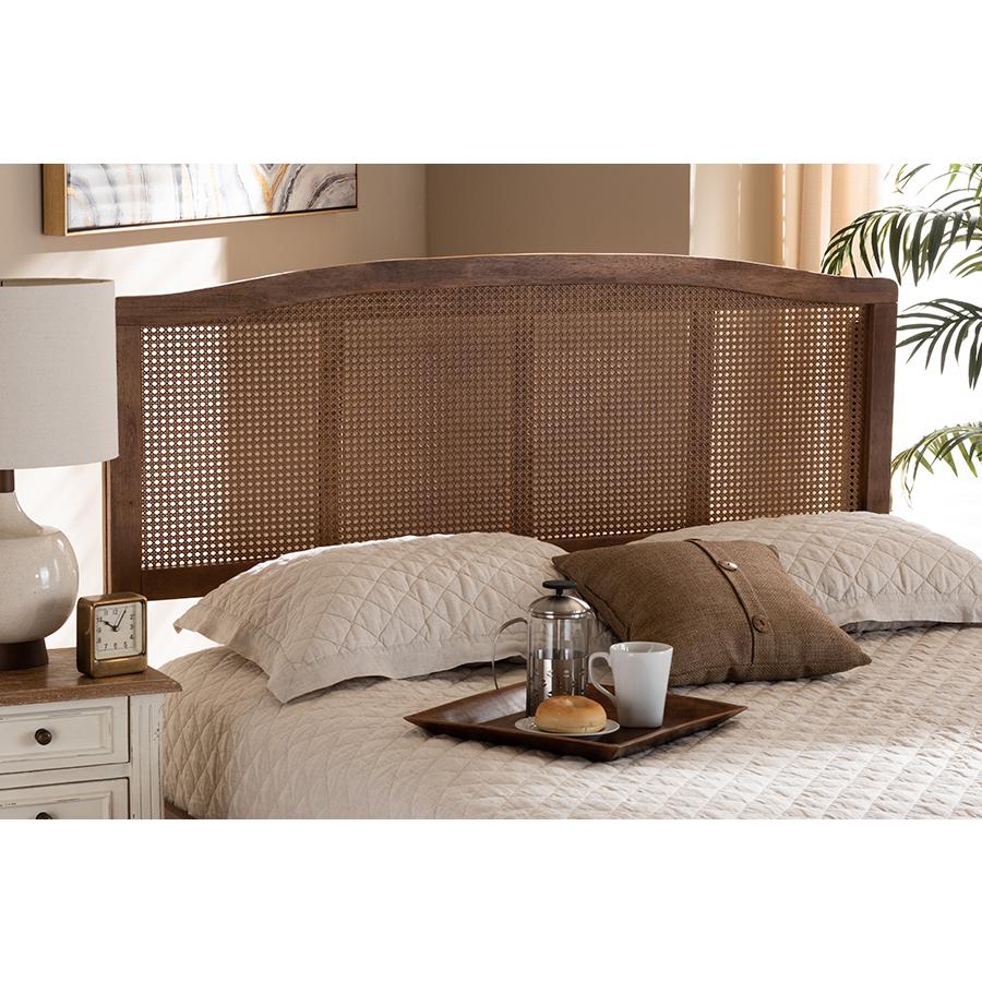 Ash Wanut Finished Wood and Synthetic Rattan Full Size Headboard. Picture 17