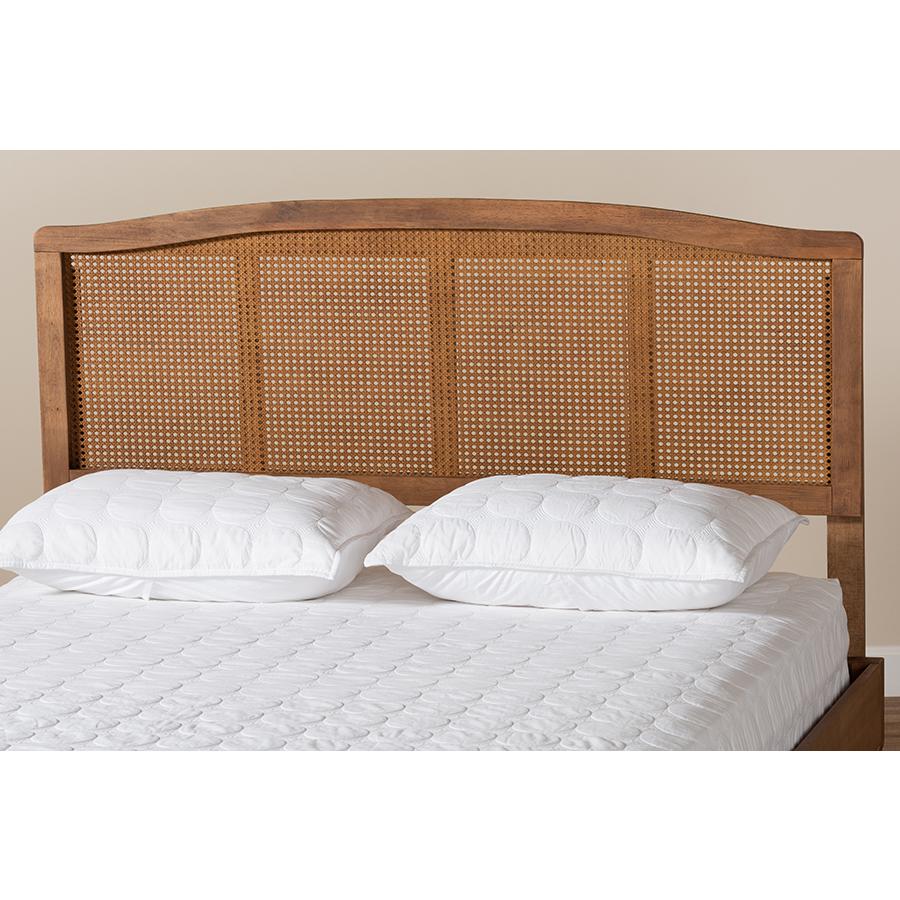 Baxton Studio Marieke Mid-Century Modern Ash Wanut Finished Wood and Synthetic Rattan Queen Size Headboard. Picture 6