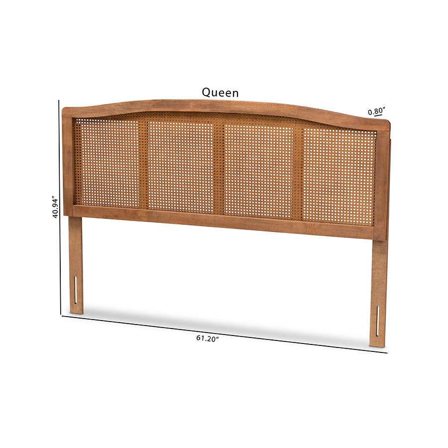 Baxton Studio Marieke Mid-Century Modern Ash Wanut Finished Wood and Synthetic Rattan Queen Size Headboard. Picture 8