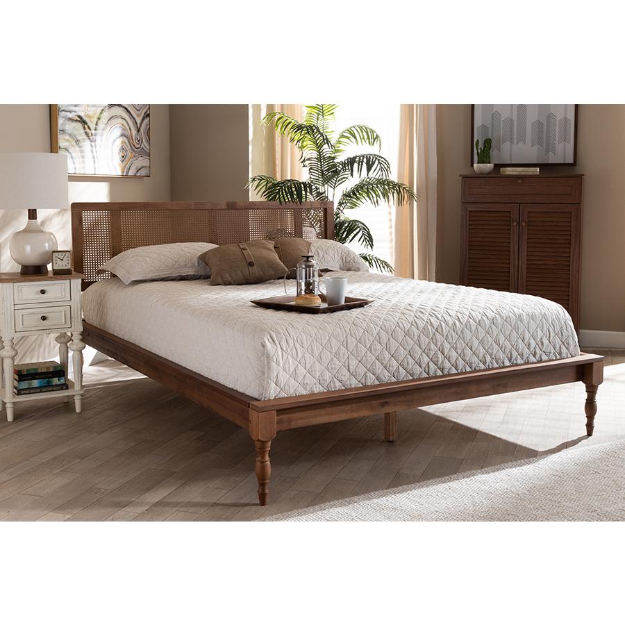 Baxton Studio Romy Vintage French Inspired Ash Wanut Finished Wood and Synthetic Rattan Full Size Platform Bed. Picture 11