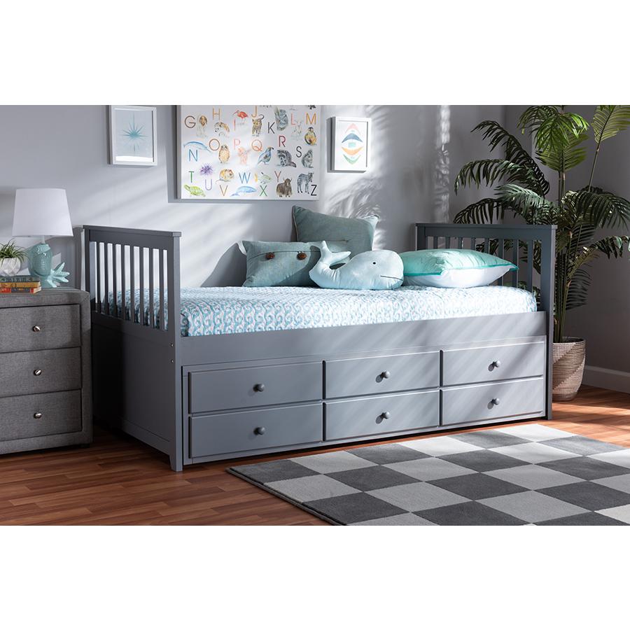 Trine Classic and Traditional Grey Finished Wood Twin Size Daybed with Trundle. Picture 23