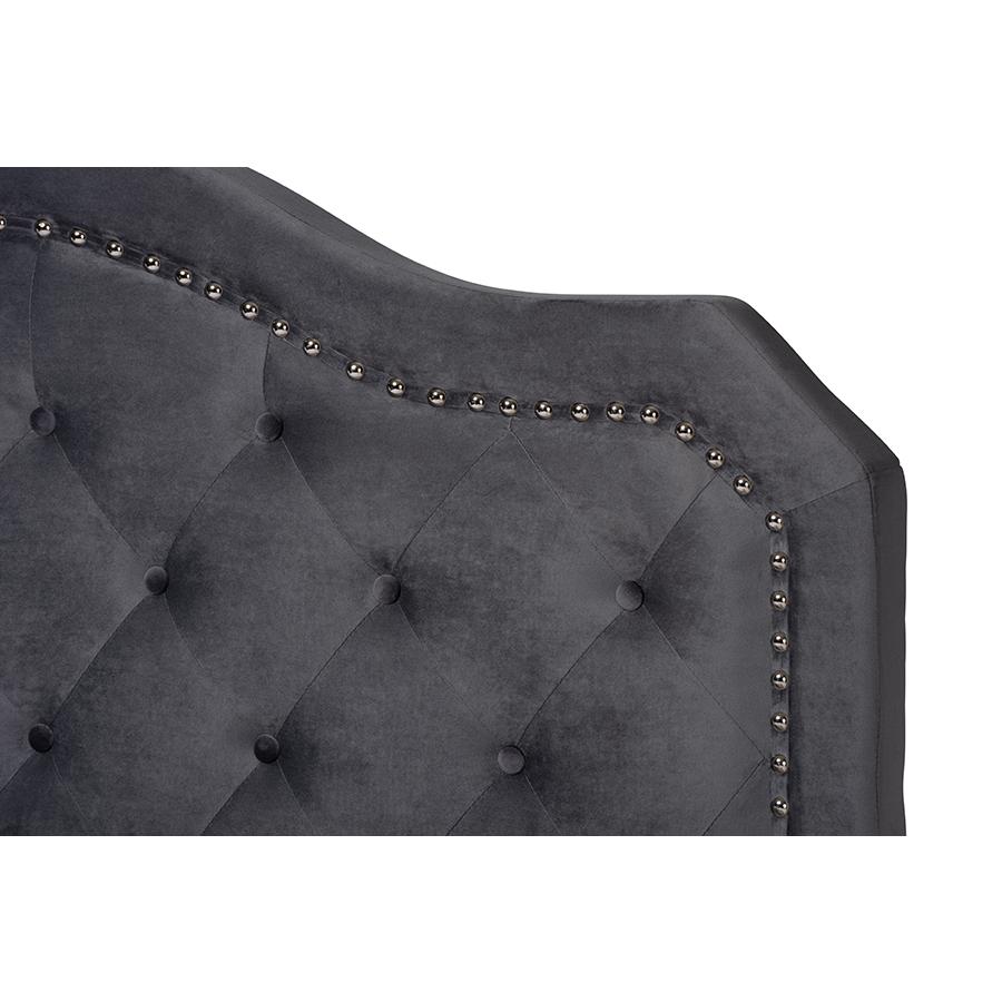 Baxton Studio Samantha Modern and Contemporary Grey Velvet Fabric Upholstered Queen Size Button Tufted Bed. Picture 5