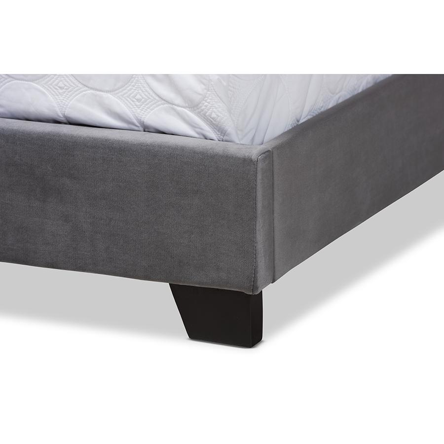 Baxton Studio Samantha Modern and Contemporary Grey Velvet Fabric Upholstered Queen Size Button Tufted Bed. Picture 6