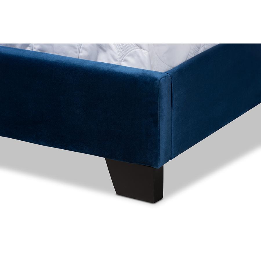 Baxton Studio Samantha Modern and Contemporary Navy Blue Velvet Fabric Upholstered Queen Size Button Tufted Bed. Picture 6