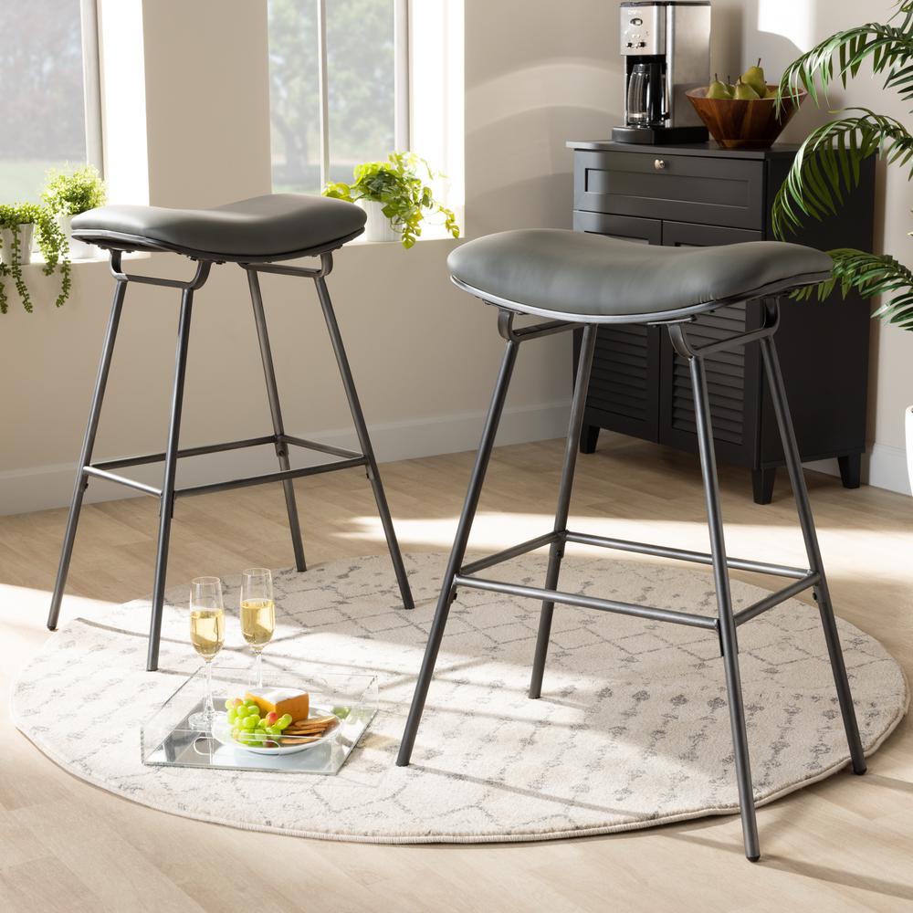 Baxton Studio Jette Modern and Contemporary Grey Fabric Upholstered Dark Grey Metal 2-Piece Bar Stool Set. Picture 10
