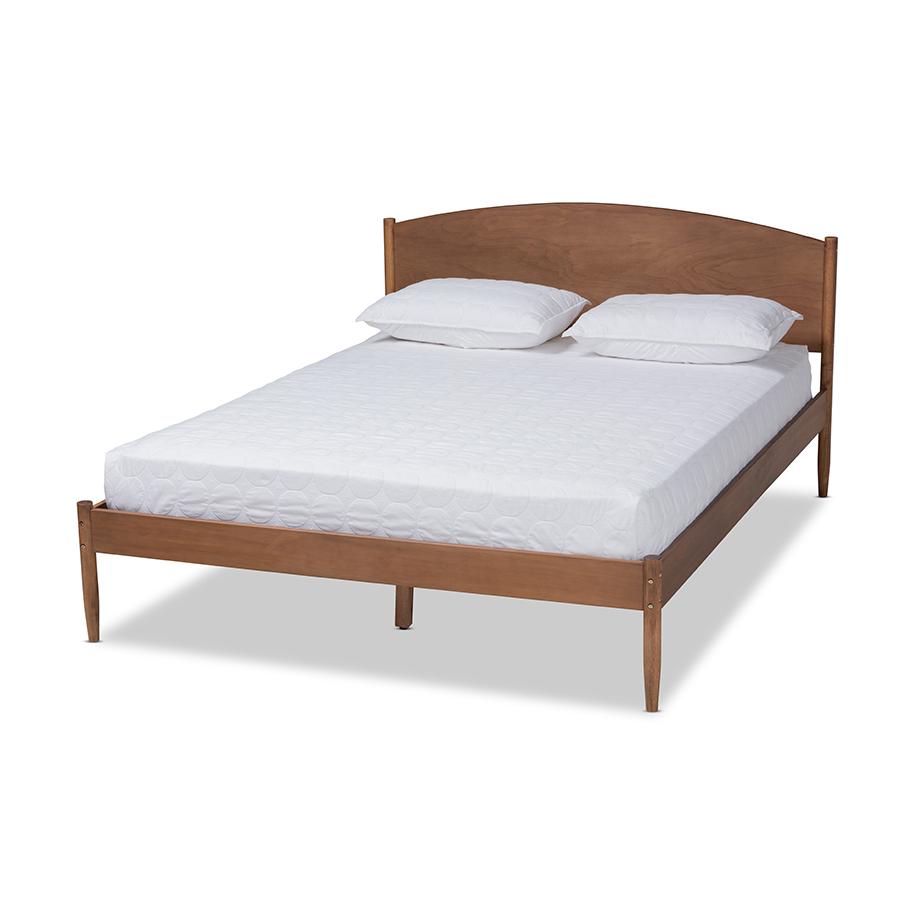 Leanora Mid-Century Modern Ash Wanut Finished Queen Size Wood Platform Bed. Picture 1