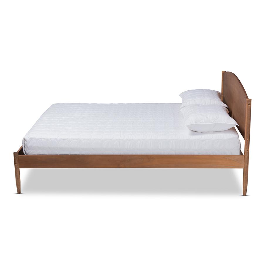 Leanora Mid-Century Modern Ash Wanut Finished Queen Size Wood Platform Bed. Picture 2