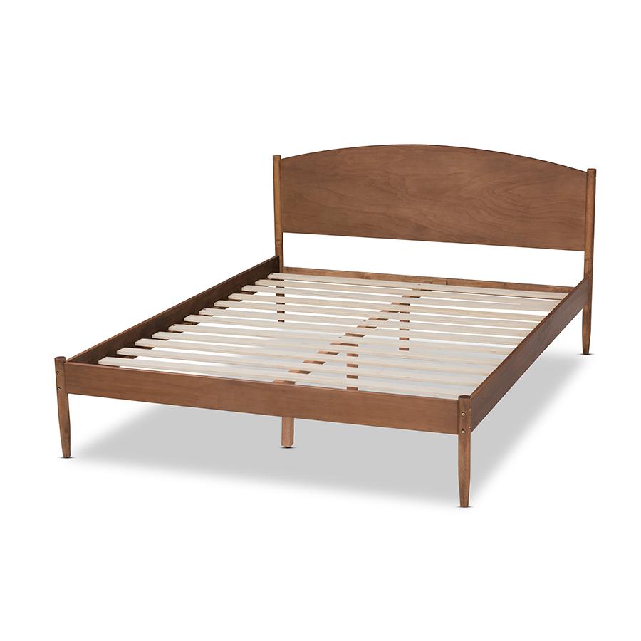 Leanora Mid-Century Modern Ash Wanut Finished Queen Size Wood Platform Bed. Picture 3