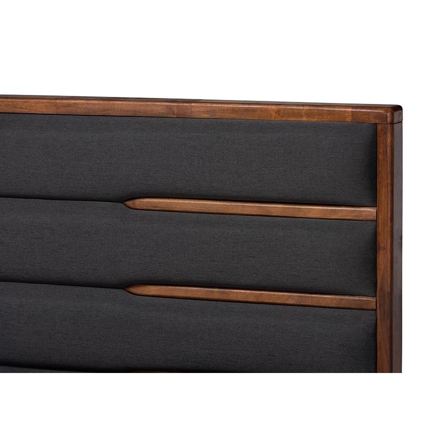 Baxton Studio Elin Modern and Contemporary Dark Grey Fabric Upholstered Walnut Finished Wood King Size Platform Storage Bed with Six Drawers. Picture 7