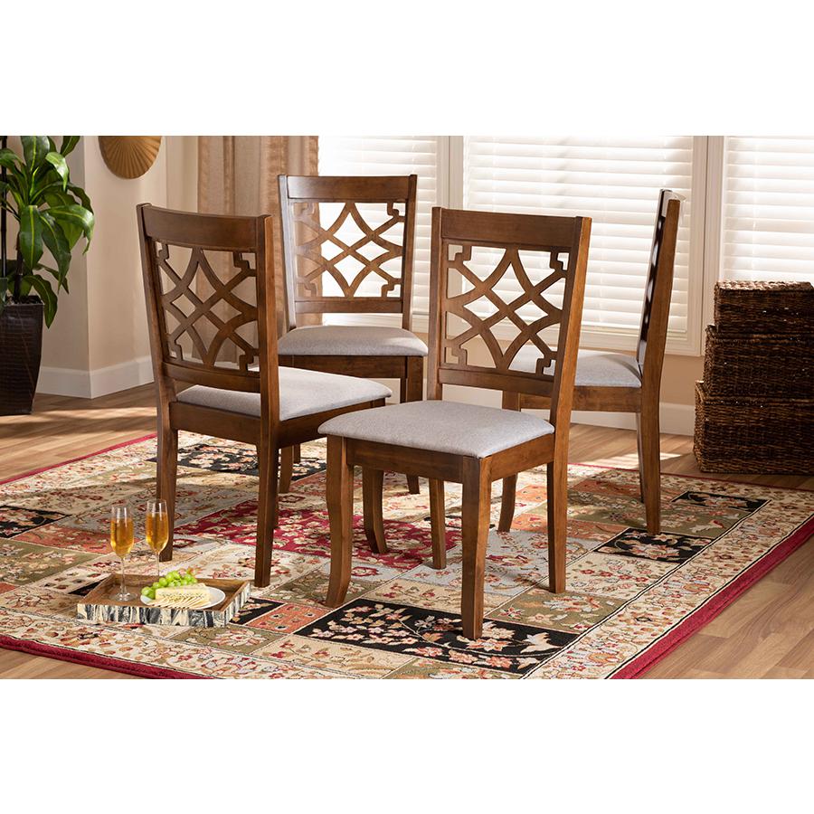 Grey Fabric Upholstered Walnut Brown Finished Wood 4-Piece Dining Chair Set. Picture 15