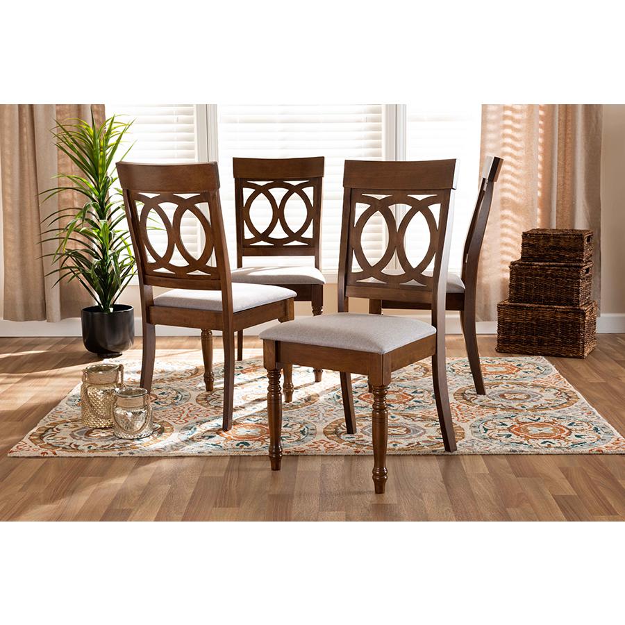 Grey Fabric Upholstered and Walnut Brown Finished Wood 4-Piece Dining Chair Set. Picture 15