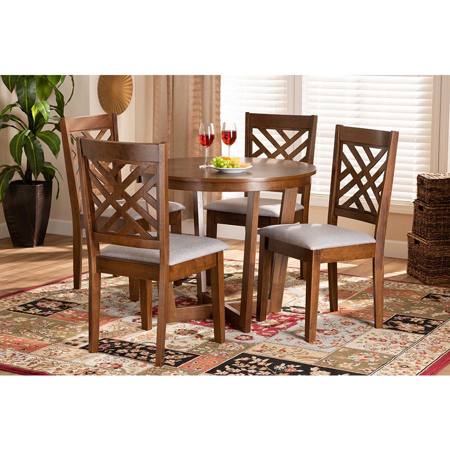 Grey Fabric Upholstered and Walnut Brown Finished Wood 5-Piece Dining Set. Picture 19