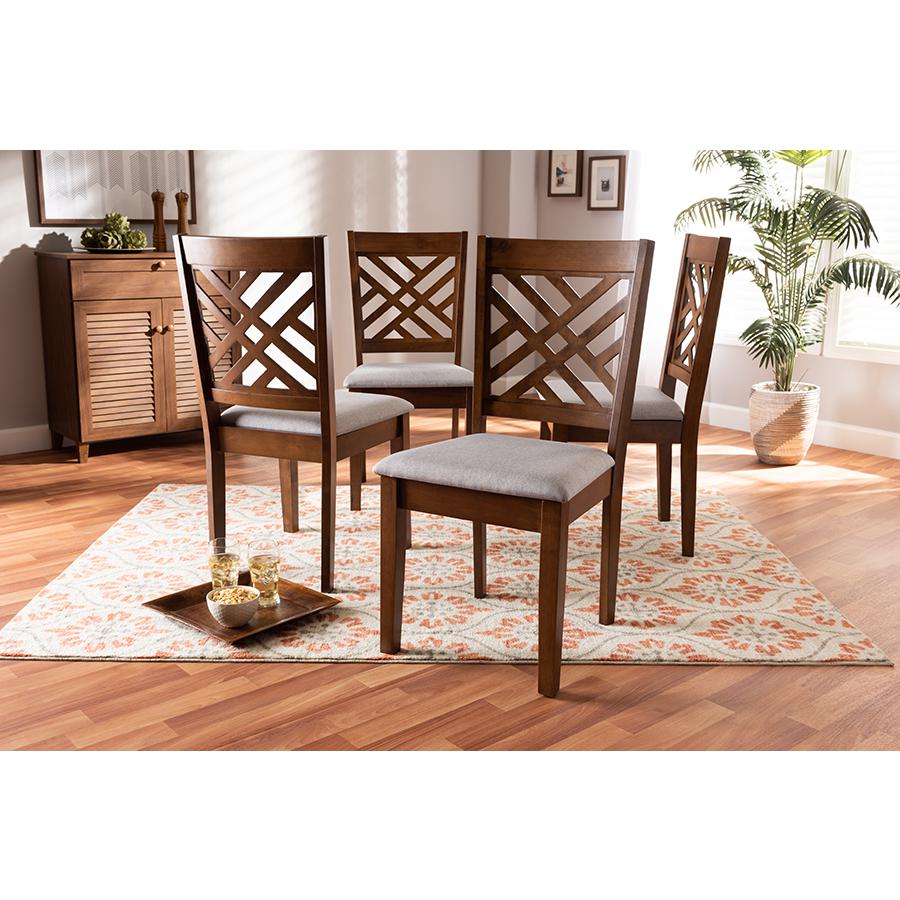 Grey Fabric Upholstered Walnut Brown Finished 4-Piece Wood Dining Chair Set Set. Picture 13