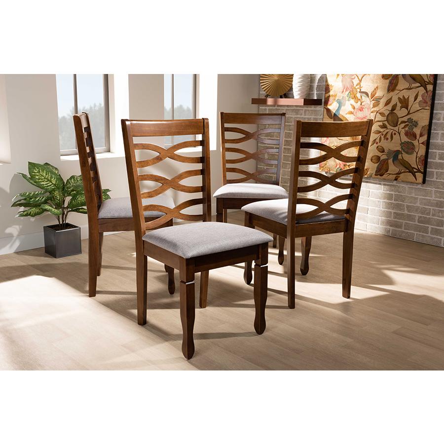 Grey Fabric Upholstered and Walnut Brown Finished Wood 4-Piece Dining Chair Set. Picture 15