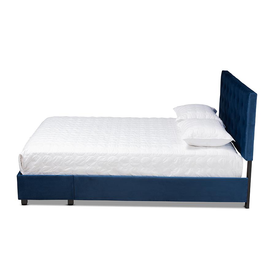 Navy Blue Velvet Fabric Upholstered 2-Drawer King Size Platform Storage Bed. Picture 3