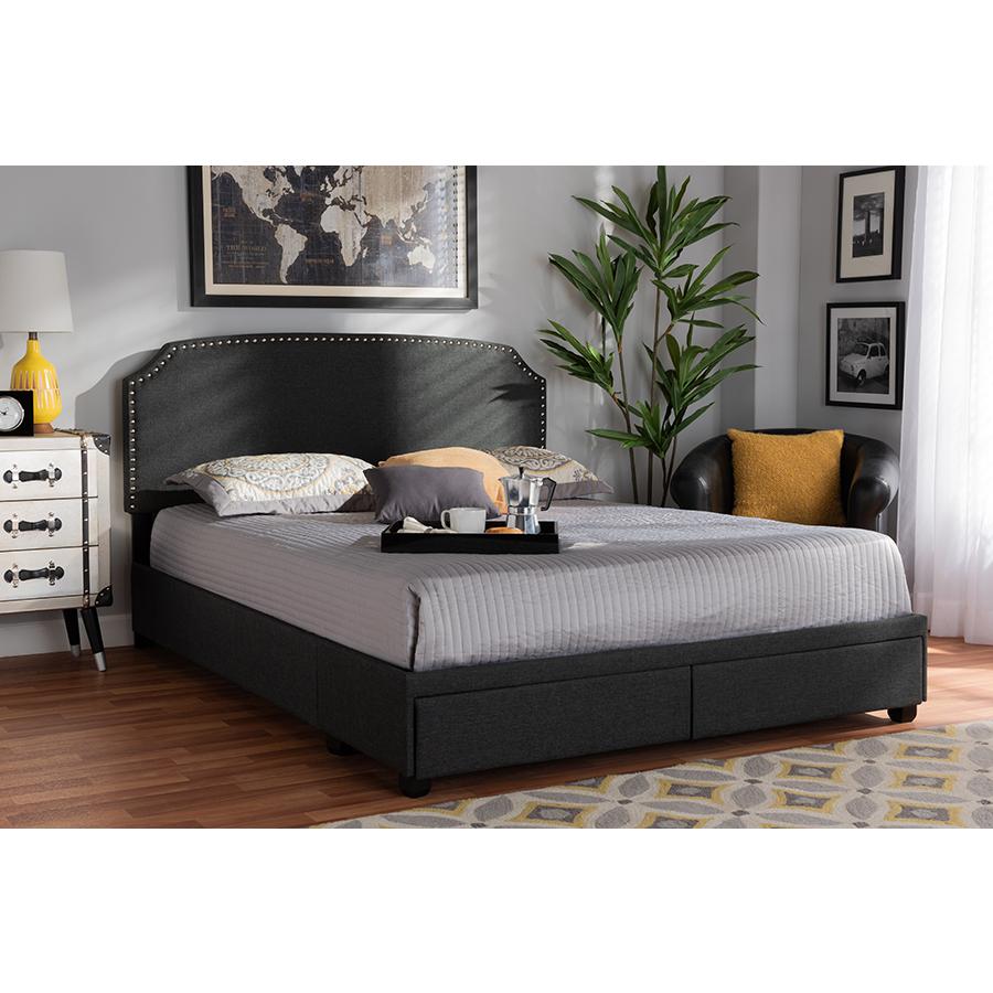 Baxton Studio Larese Dark Grey Fabric Upholstered 2-Drawer Queen Size Platform Storage Bed. Picture 21