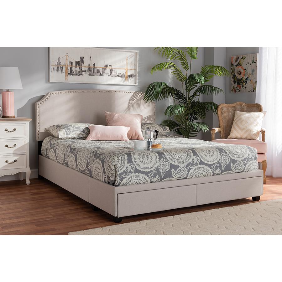 Baxton Studio Larese Beige Fabric Upholstered 2-Drawer Queen Size Platform Storage Bed. Picture 21