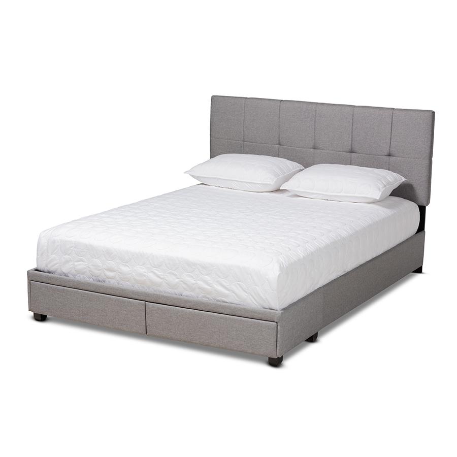Baxton Studio Netti Light Grey Fabric Upholstered 2-Drawer King Size Platform Storage Bed. Picture 1