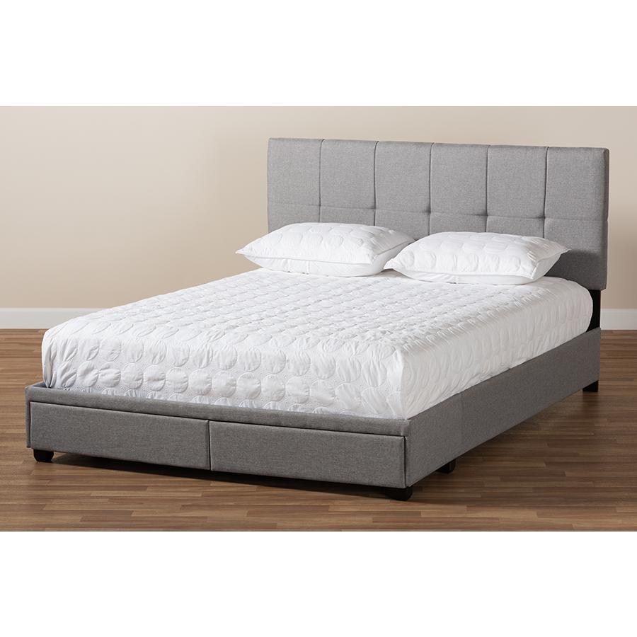 Netti Light Grey Fabric Upholstered 2-Drawer King Size Platform Storage Bed. Picture 10