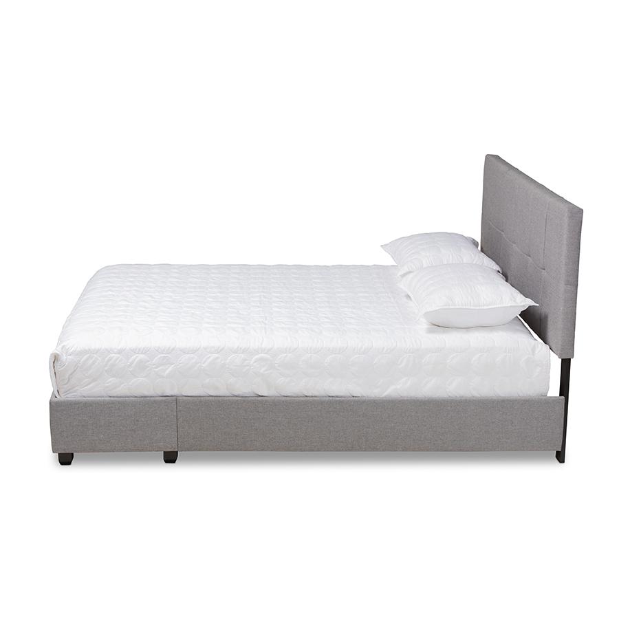 Baxton Studio Netti Light Grey Fabric Upholstered 2-Drawer King Size Platform Storage Bed. Picture 3