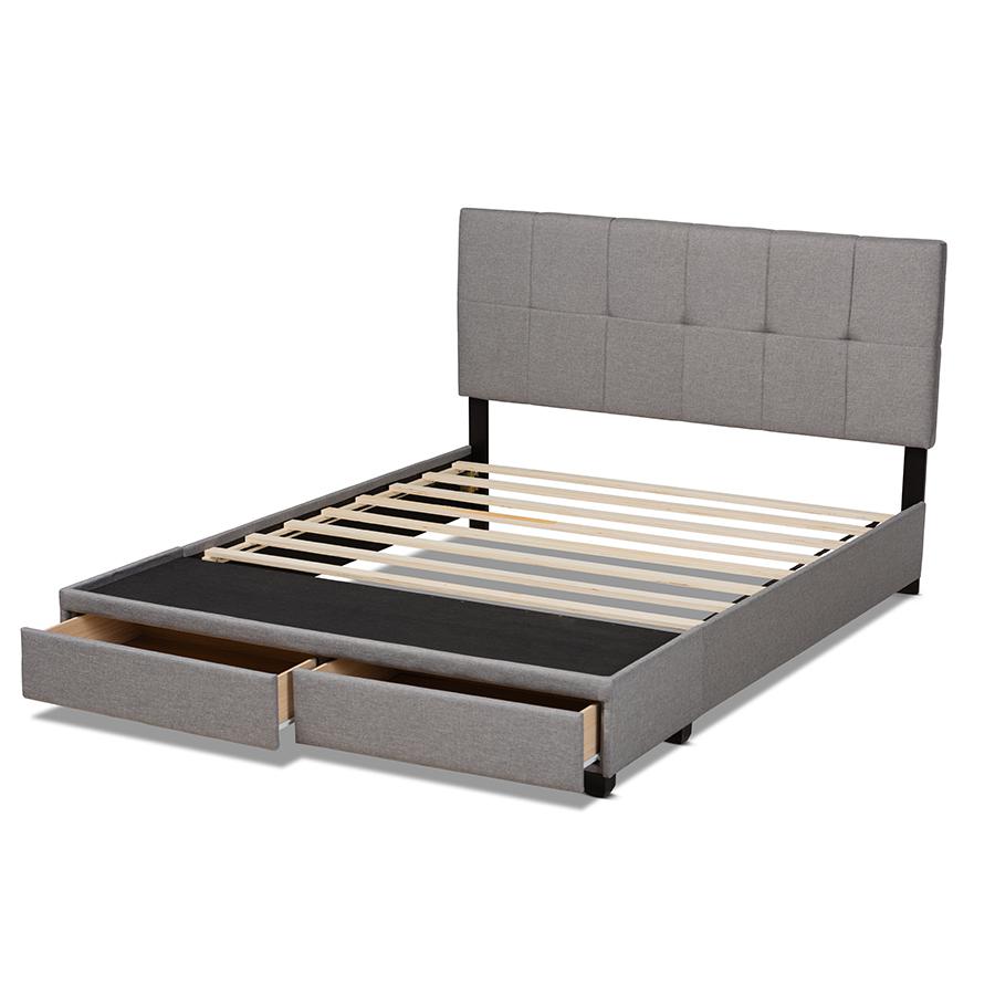 Baxton Studio Netti Light Grey Fabric Upholstered 2-Drawer King Size Platform Storage Bed. Picture 5