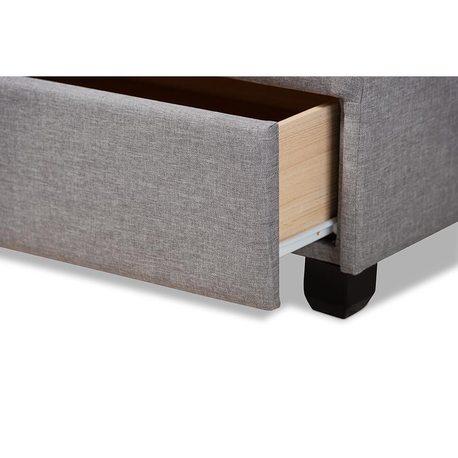 Baxton Studio Netti Light Grey Fabric Upholstered 2-Drawer King Size Platform Storage Bed. Picture 7