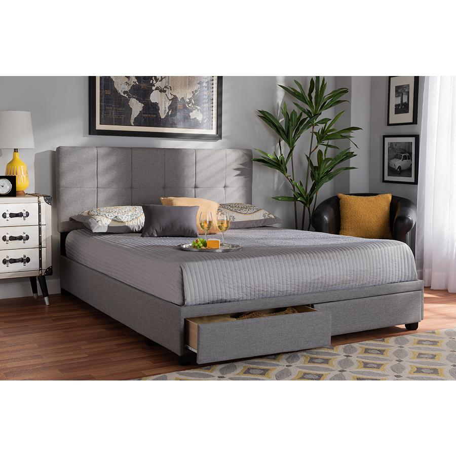 Netti Light Grey Fabric Upholstered 2-Drawer King Size Platform Storage Bed. Picture 9
