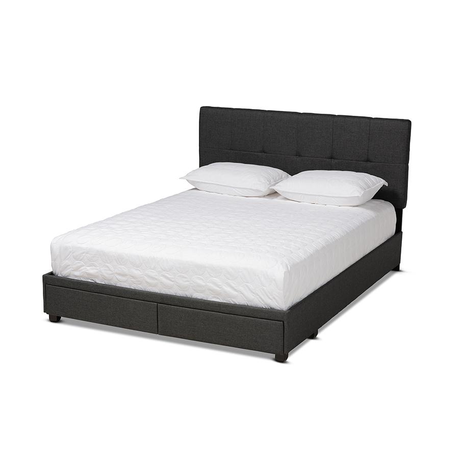 Netti Dark Grey Fabric Upholstered 2-Drawer King Size Platform Storage Bed. Picture 1