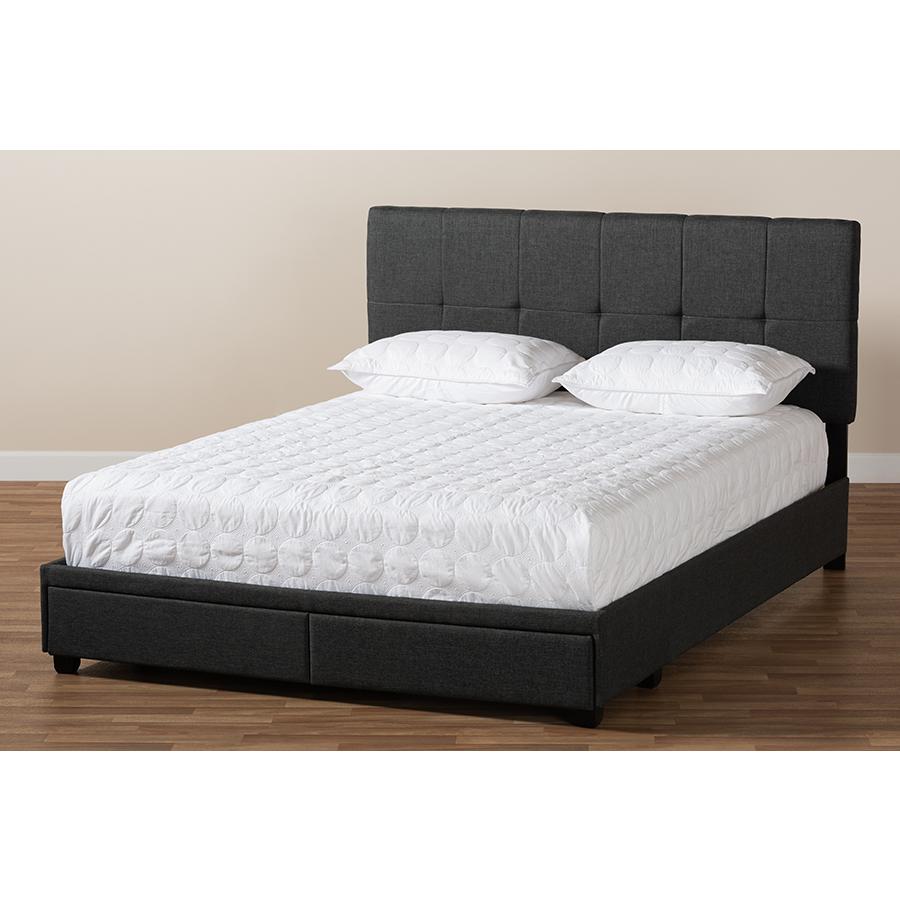 Netti Dark Grey Fabric Upholstered 2-Drawer King Size Platform Storage Bed. Picture 10