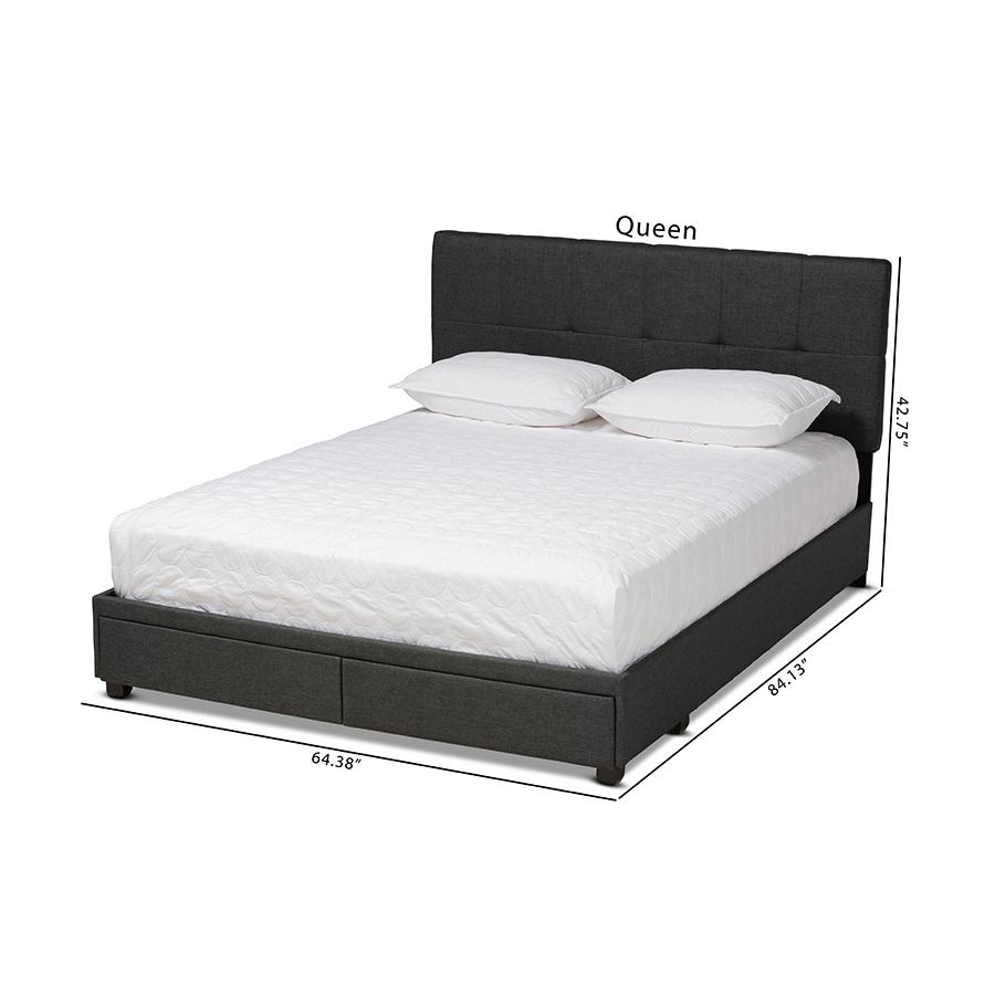 Netti Dark Grey Fabric Upholstered 2-Drawer King Size Platform Storage Bed. Picture 11