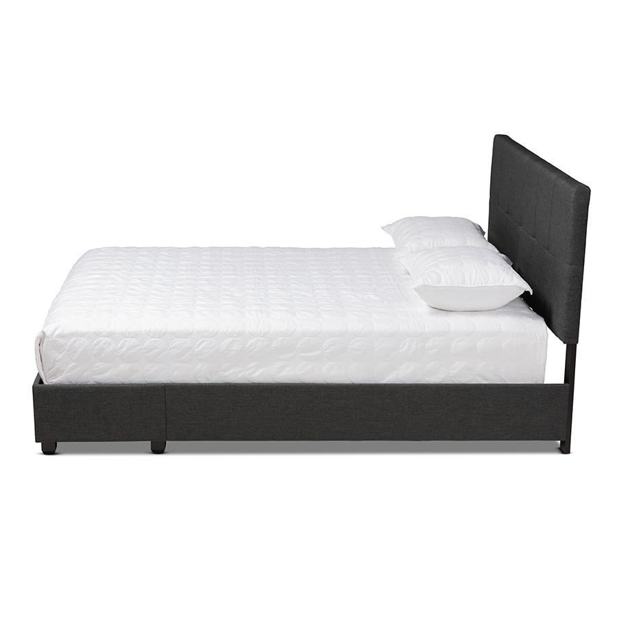 Netti Dark Grey Fabric Upholstered 2-Drawer King Size Platform Storage Bed. Picture 3