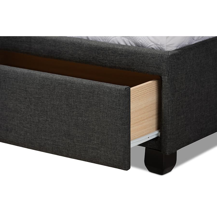 Baxton Studio Netti Dark Grey Fabric Upholstered 2-Drawer King Size Platform Storage Bed. Picture 7