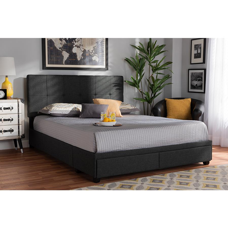 Netti Dark Grey Fabric Upholstered 2-Drawer Queen Size Platform Storage Bed. Picture 25