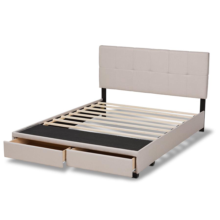 Baxton Studio Netti Beige Fabric Upholstered 2-Drawer King Size Platform Storage Bed. Picture 5