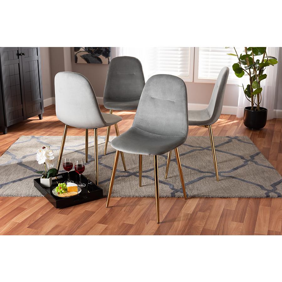 Baxton Studio Elyse Glam and Luxe Grey Velvet Fabric Upholstered Gold Finished 4-Piece Metal Dining Chair Set. Picture 13