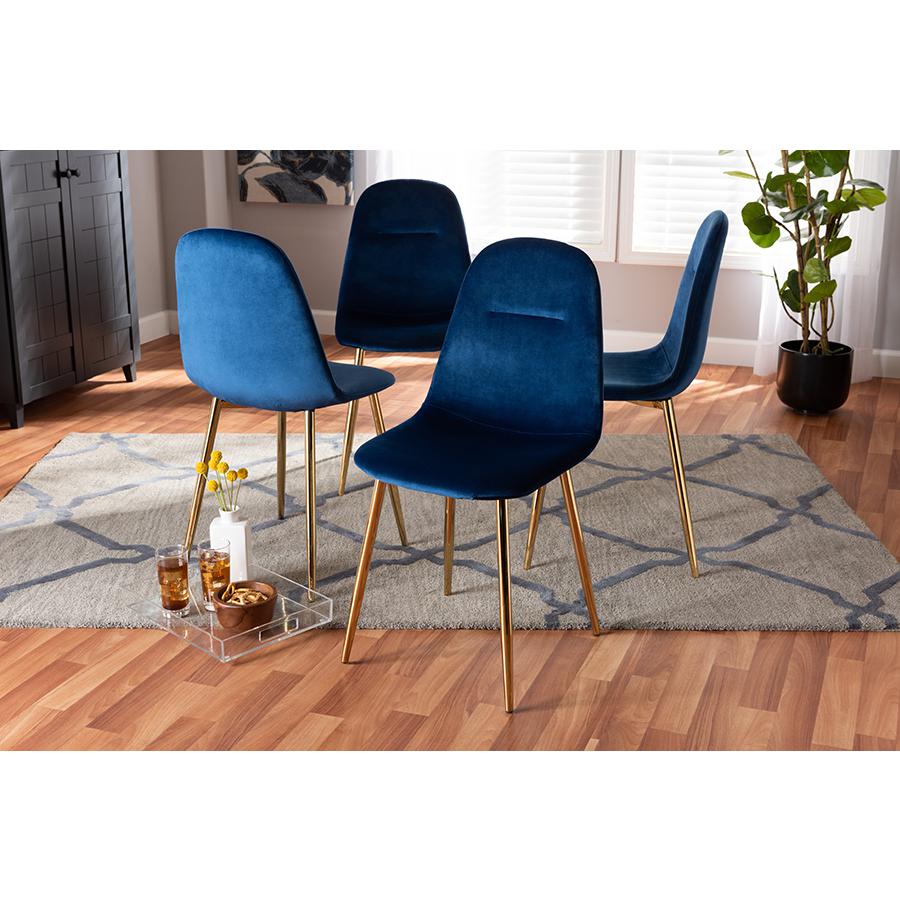 Baxton Studio Elyse Glam and Luxe Navy Blue Velvet Fabric Upholstered Gold Finished 4-Piece Metal Dining Chair Set. Picture 13