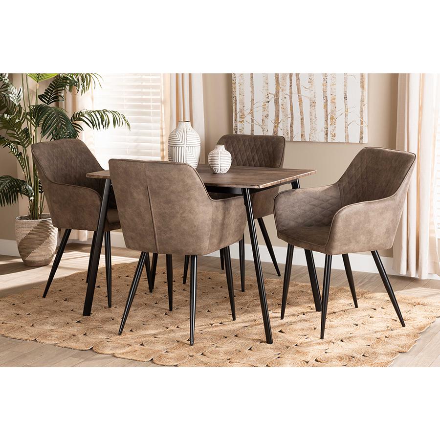 Leather Effect Fabric Upholstered and Black Metal 5-Piece Dining Set. Picture 23