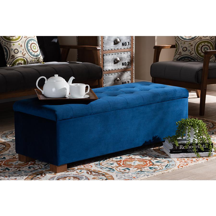 Baxton Studio Roanoke Modern and Contemporary Navy Blue Velvet Fabric Upholstered Grid-Tufted Storage Ottoman Bench. Picture 20