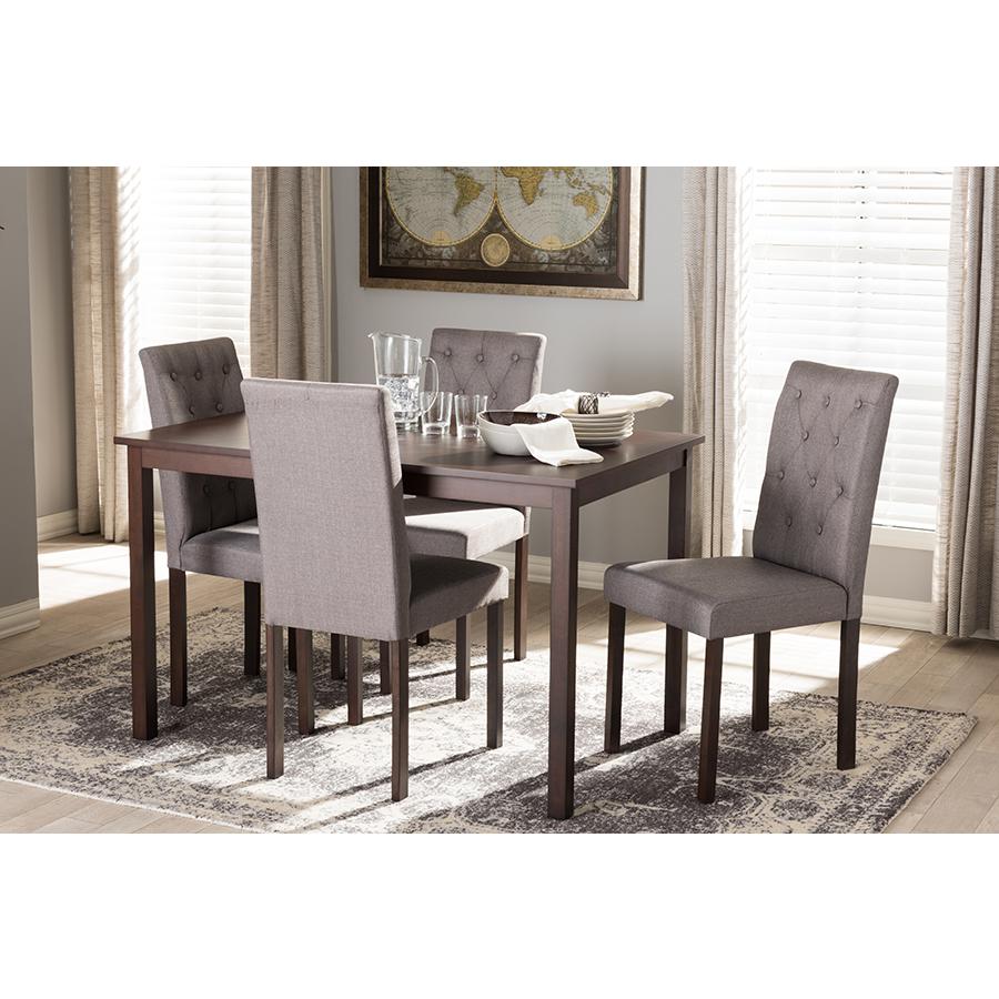 5-Piece Dark Brown Finished Grey Fabric Upholstered Dining Set. Picture 9