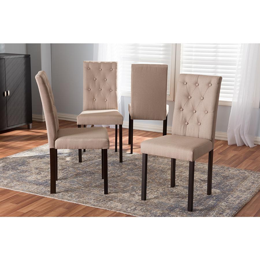 Dark Brown Finished Beige Fabric Upholstered Dining Chair (Set of 4). Picture 11