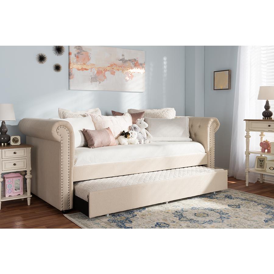 Baxton Studio Mabelle Modern and Contemporary Beige Fabric Trundle Daybed. Picture 29