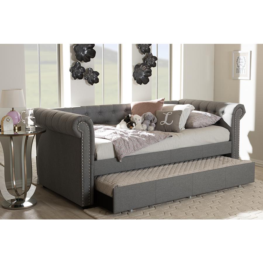 Baxton Studio Mabelle Modern and Contemporary Grey Fabric Trundle Daybed. Picture 29