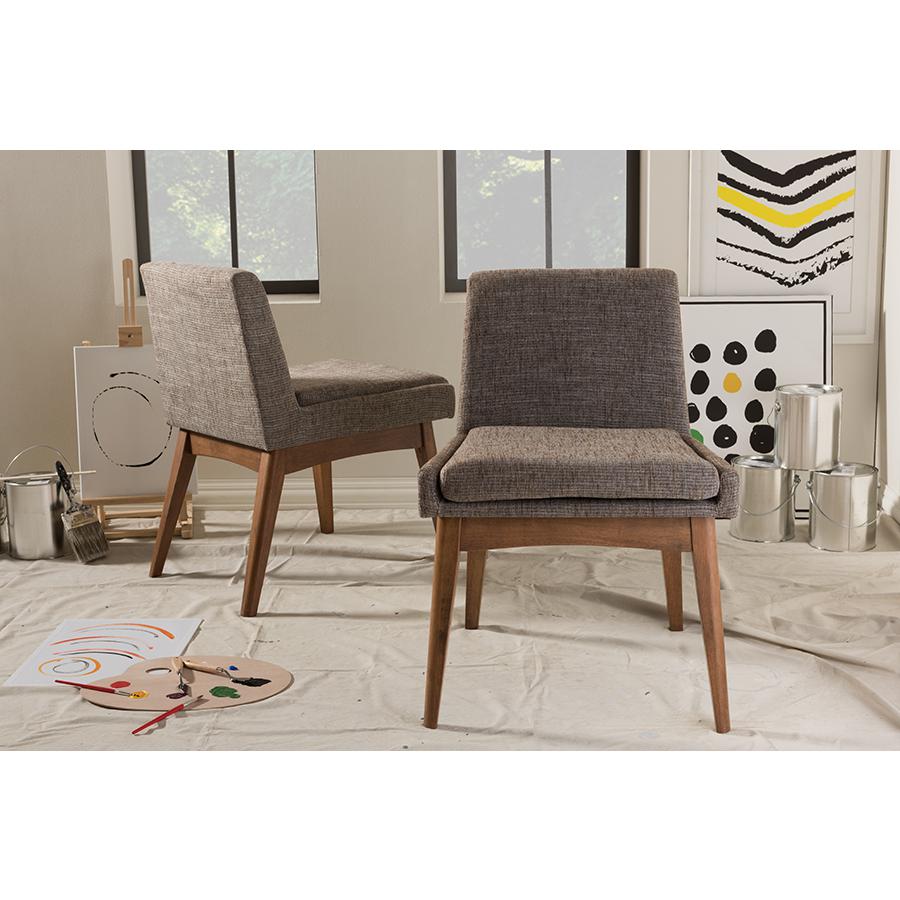 Walnut Wood Finishing and Gravel Fabric Upholstered Dining Side Chair (Set of 2). Picture 17