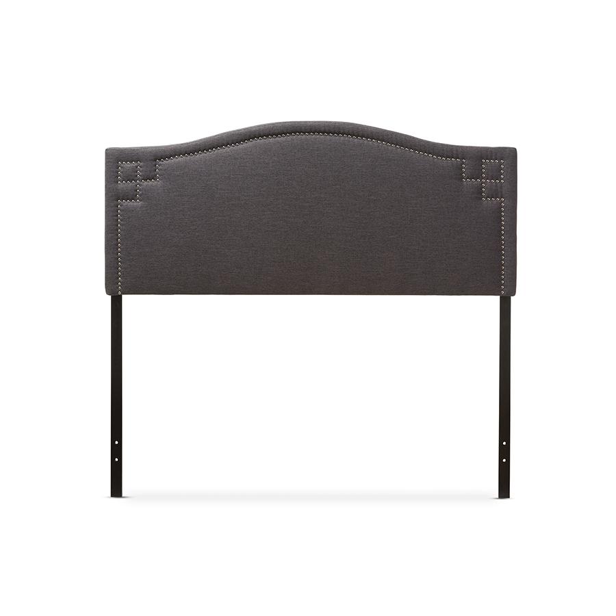 Aubrey Modern and Contemporary Dark Grey Fabric Upholstered Queen Size Headboard. Picture 1